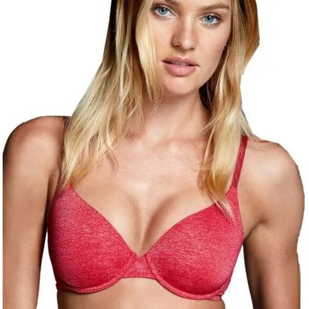 #B25 VICTORIA'S SECRET Unlined Semi Demi Bra 36DD Red Heathered Underwire NWT